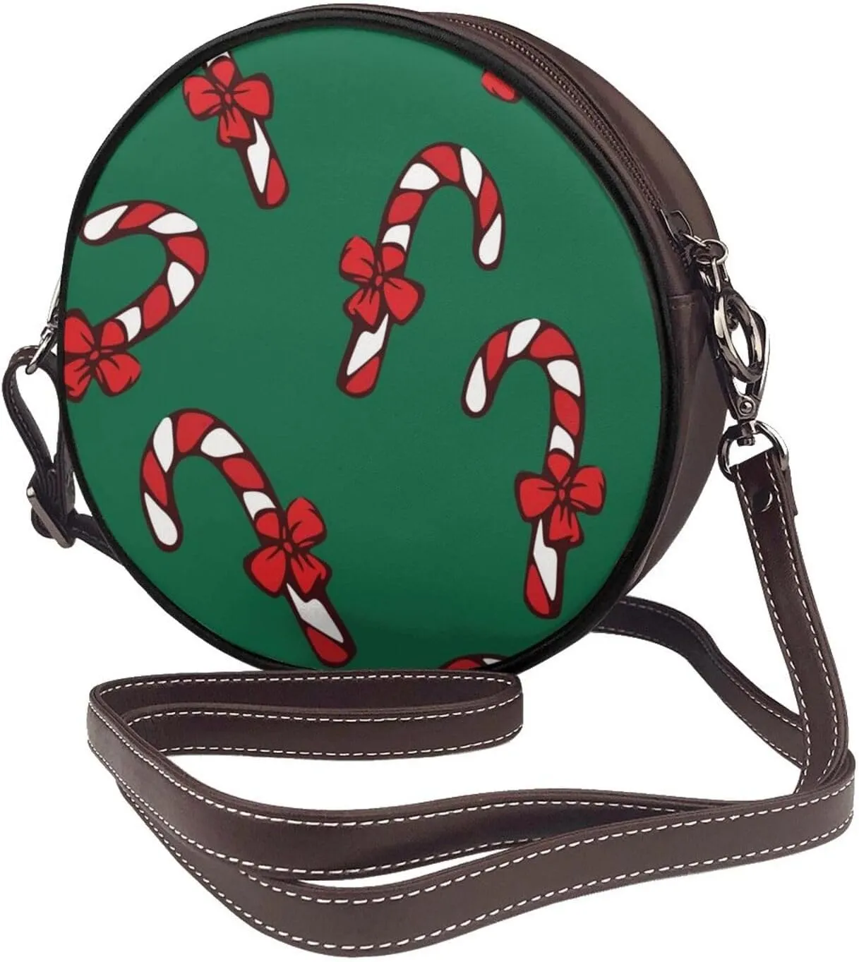 Vintage Leather Circle Shoulder Bag Purses Handbags for Women Small Round Beach Bags with Adjustable Straps