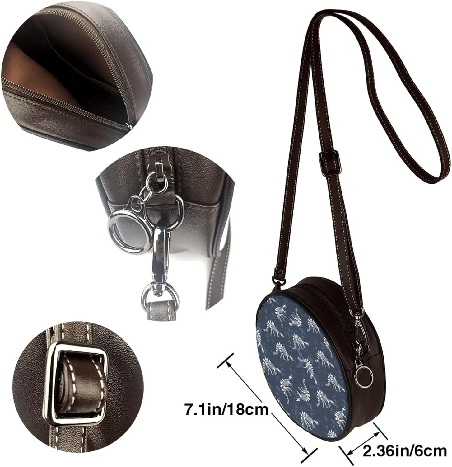 Vintage Leather Circle Shoulder Bag Purses Handbags for Women Small Round Beach Bags with Adjustable Straps