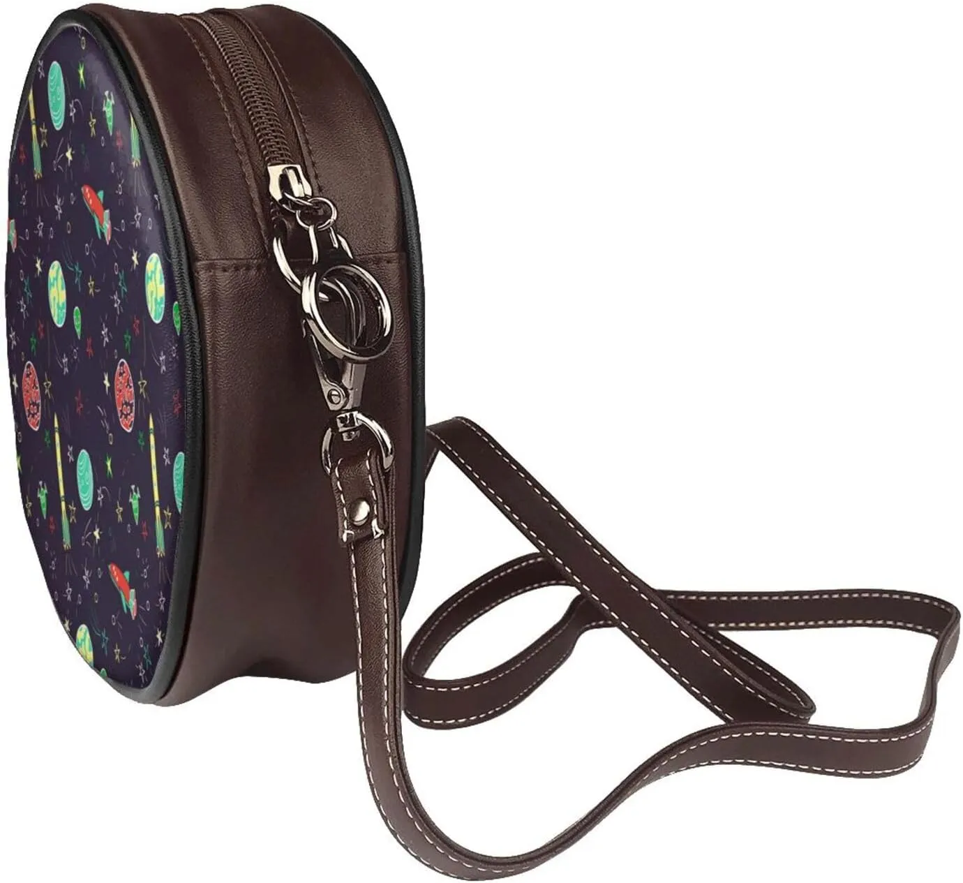 Vintage Leather Circle Shoulder Bag Purses Handbags for Women Small Round Beach Bags with Adjustable Straps