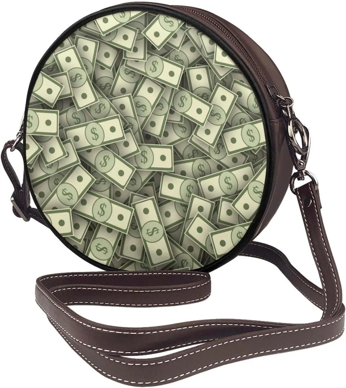 Vintage Leather Circle Shoulder Bag Purses Handbags for Women Small Round Beach Bags with Adjustable Straps