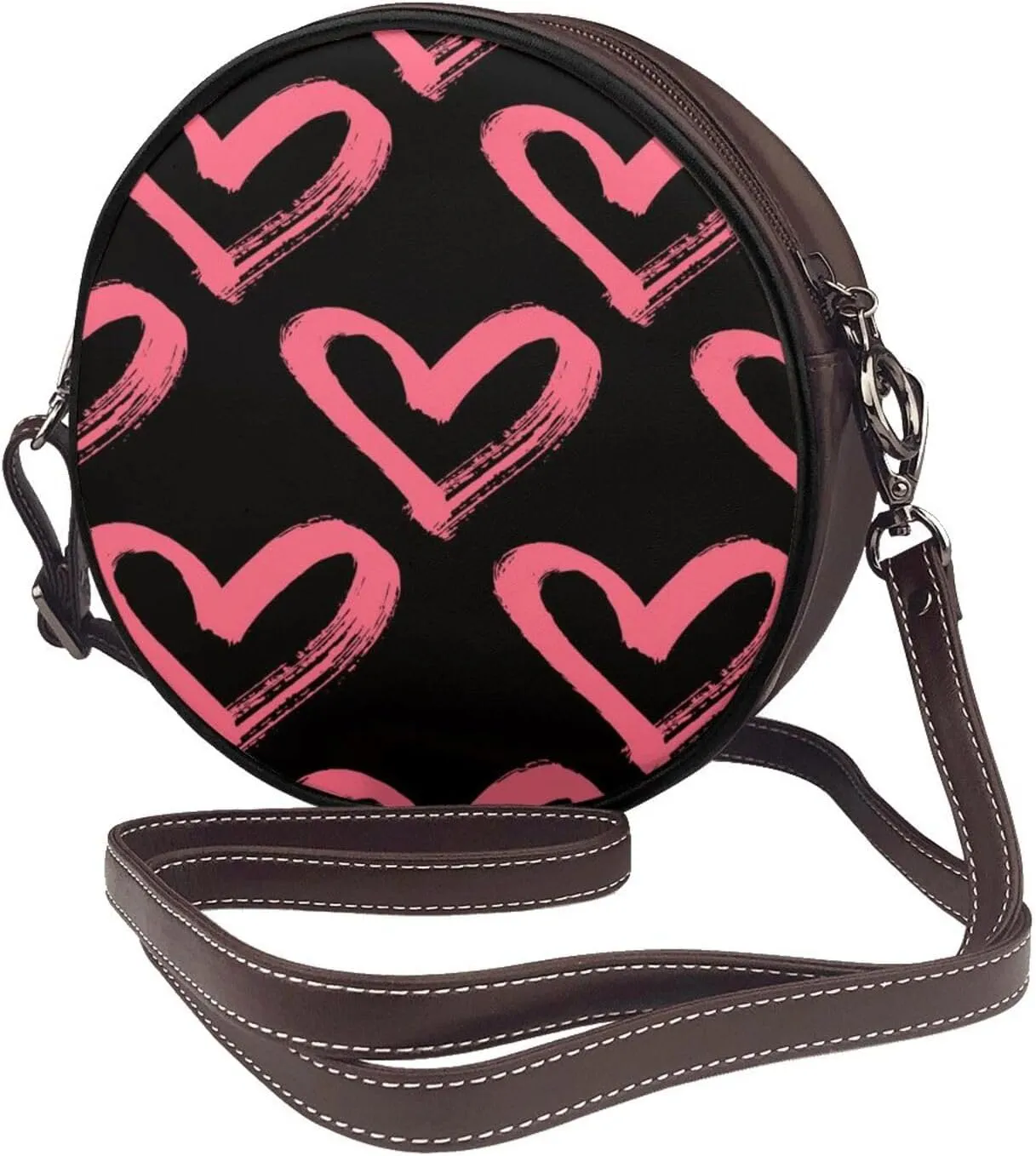 Vintage Leather Circle Shoulder Bag Purses Handbags for Women Small Round Beach Bags with Adjustable Straps