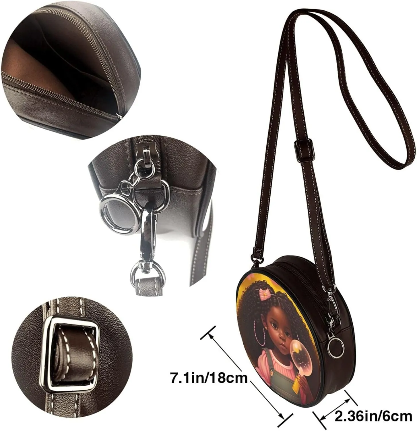 Vintage Leather Circle Shoulder Bag Purses Handbags for Women Small Round Beach Bags with Adjustable Straps
