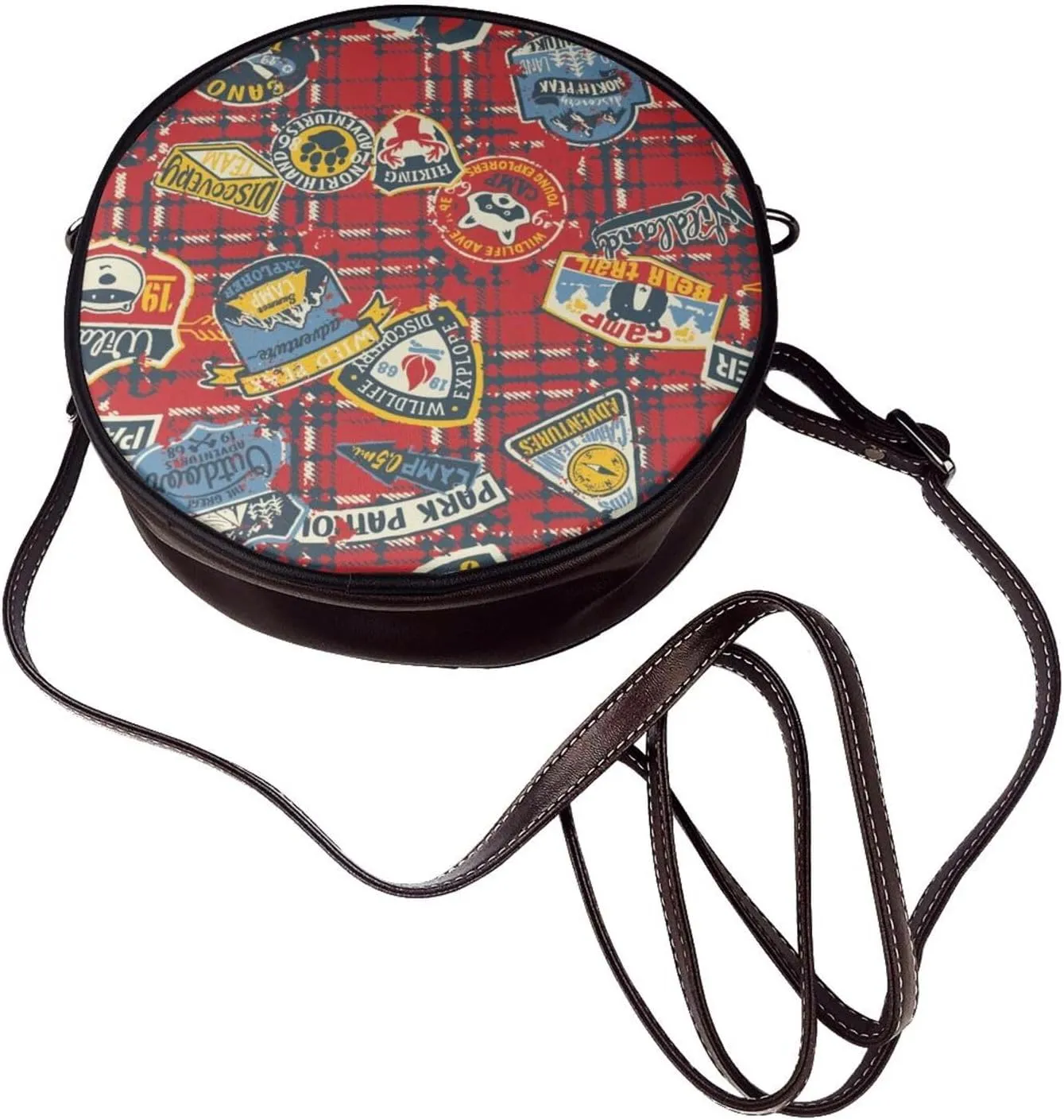 Vintage Leather Circle Shoulder Bag Purses Handbags for Women Small Round Beach Bags with Adjustable Straps