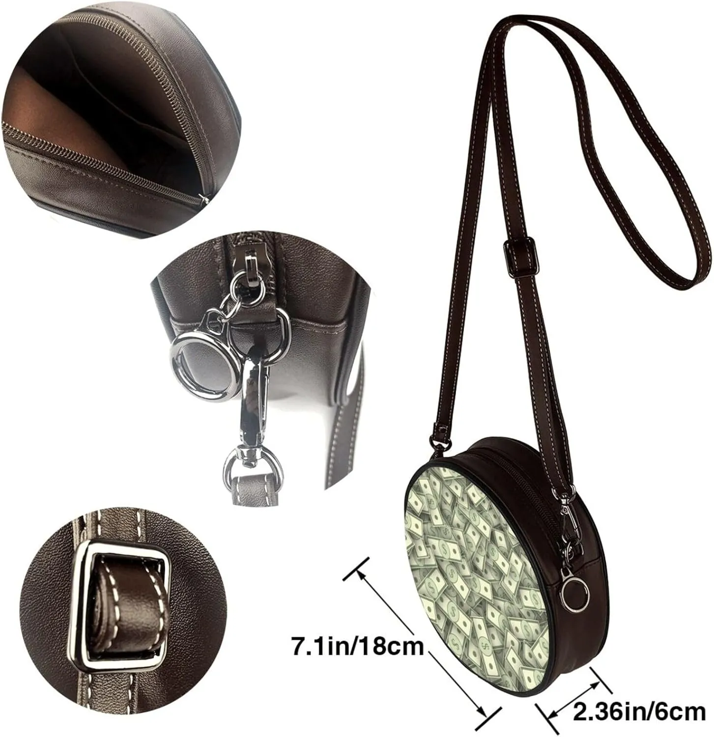 Vintage Leather Circle Shoulder Bag Purses Handbags for Women Small Round Beach Bags with Adjustable Straps