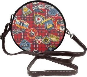 Vintage Leather Circle Shoulder Bag Purses Handbags for Women Small Round Beach Bags with Adjustable Straps