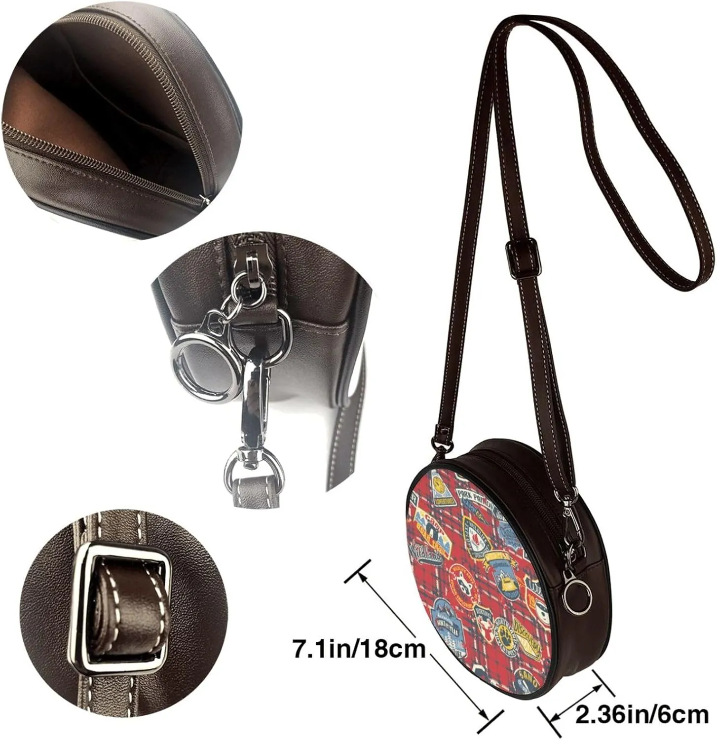 Vintage Leather Circle Shoulder Bag Purses Handbags for Women Small Round Beach Bags with Adjustable Straps