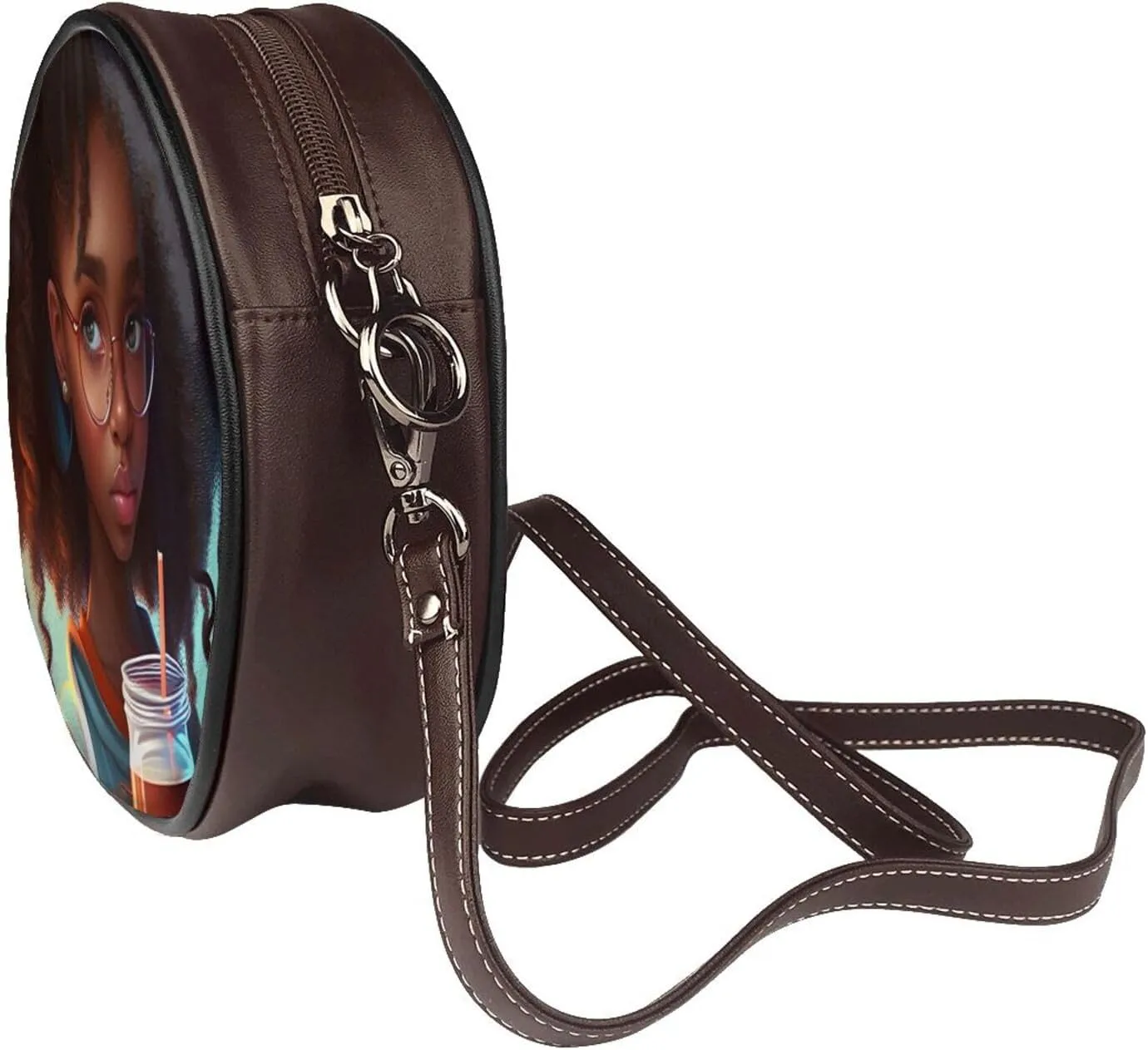 Vintage Leather Circle Shoulder Bag Purses Handbags for Women Small Round Beach Bags with Adjustable Straps