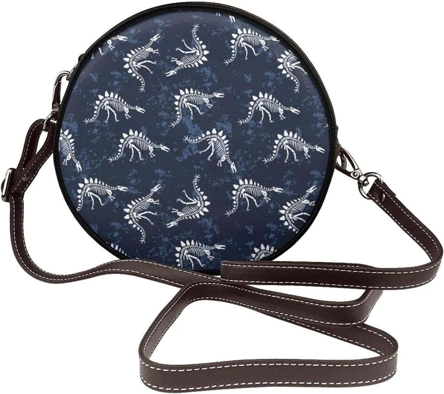Vintage Leather Circle Shoulder Bag Purses Handbags for Women Small Round Beach Bags with Adjustable Straps