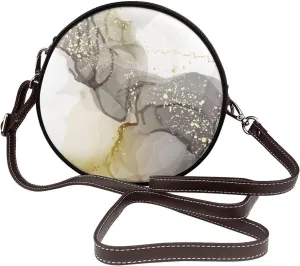 Vintage Leather Circle Shoulder Bag Purses Handbags for Women Small Round Beach Bags with Adjustable Straps