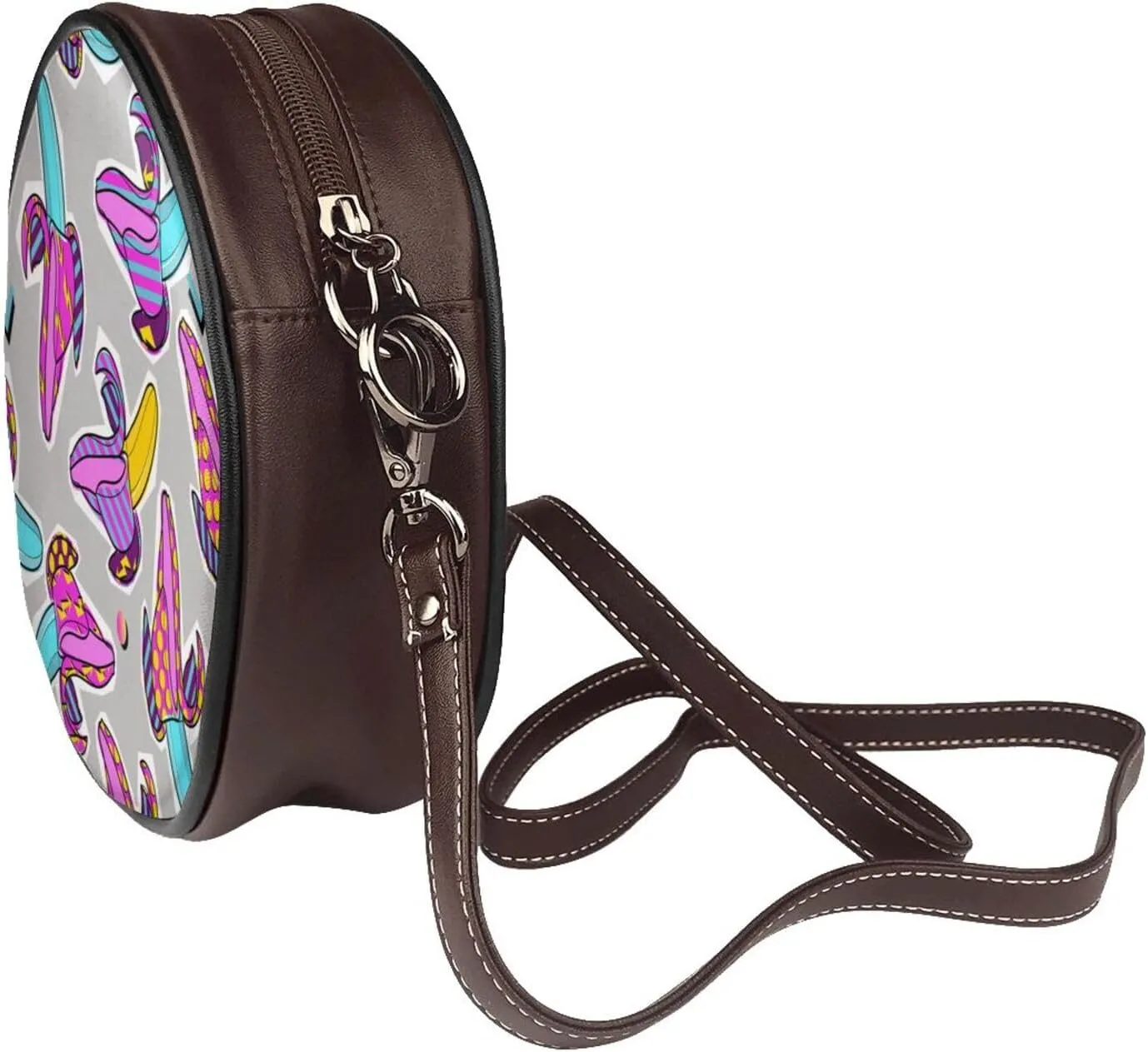 Vintage Leather Circle Shoulder Bag Purses Handbags for Women Small Round Beach Bags with Adjustable Straps