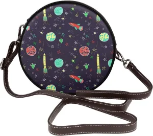 Vintage Leather Circle Shoulder Bag Purses Handbags for Women Small Round Beach Bags with Adjustable Straps