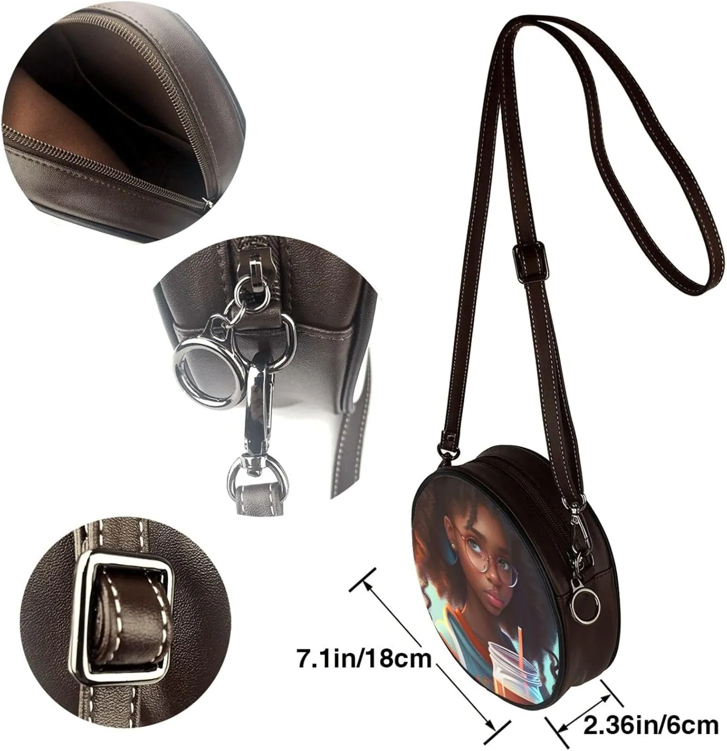 Vintage Leather Circle Shoulder Bag Purses Handbags for Women Small Round Beach Bags with Adjustable Straps