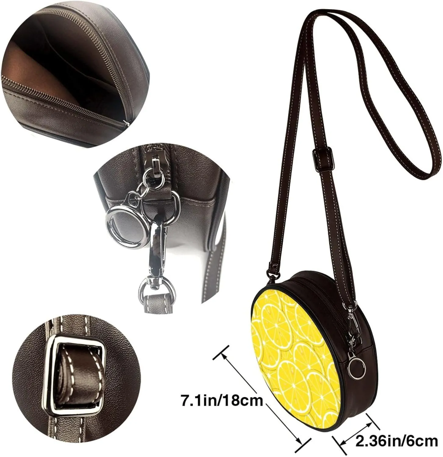 Vintage Leather Circle Shoulder Bag Purses Handbags for Women Small Round Beach Bags with Adjustable Straps