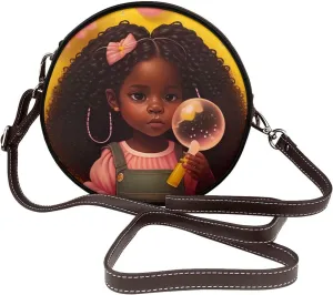 Vintage Leather Circle Shoulder Bag Purses Handbags for Women Small Round Beach Bags with Adjustable Straps