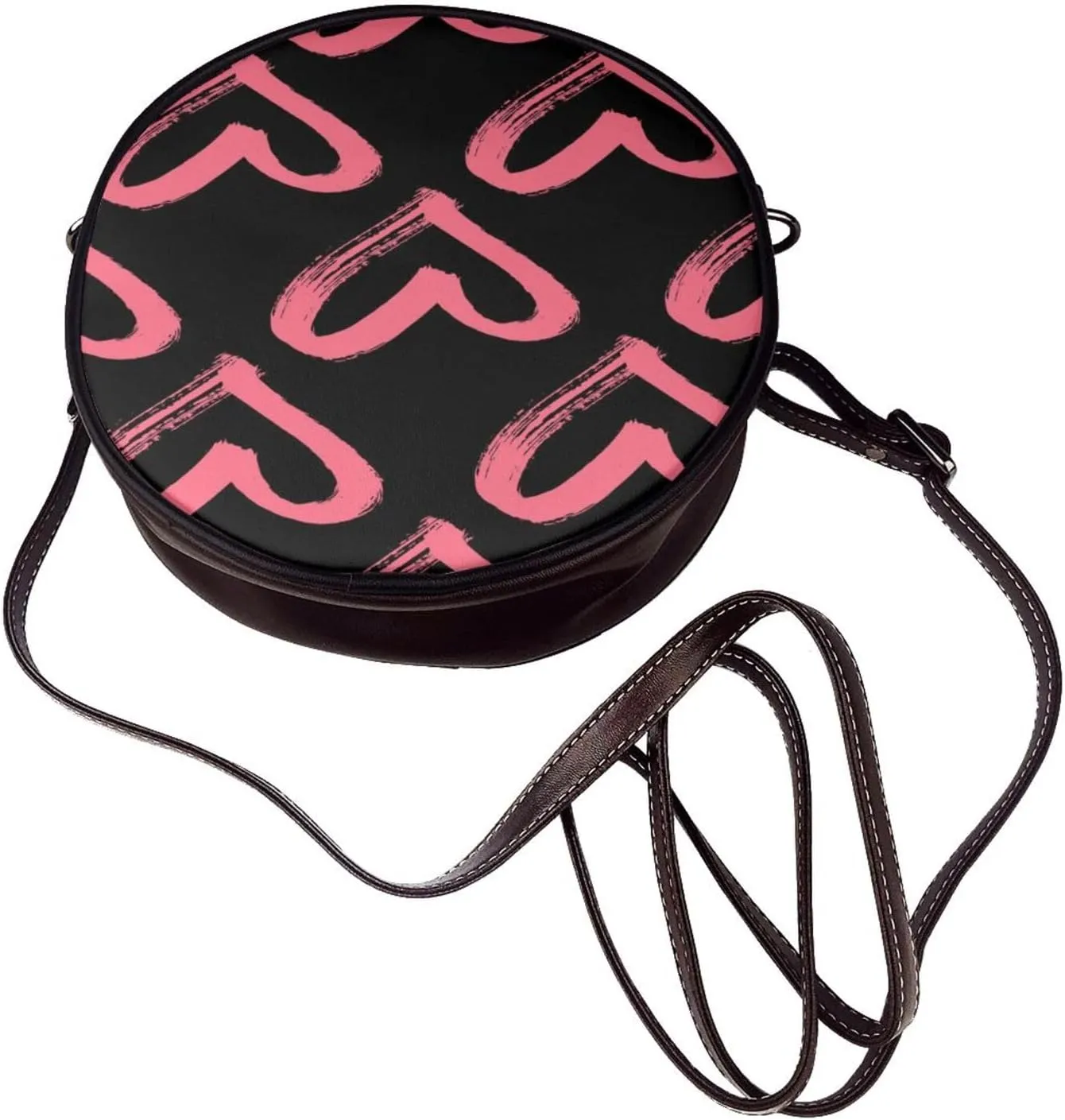 Vintage Leather Circle Shoulder Bag Purses Handbags for Women Small Round Beach Bags with Adjustable Straps