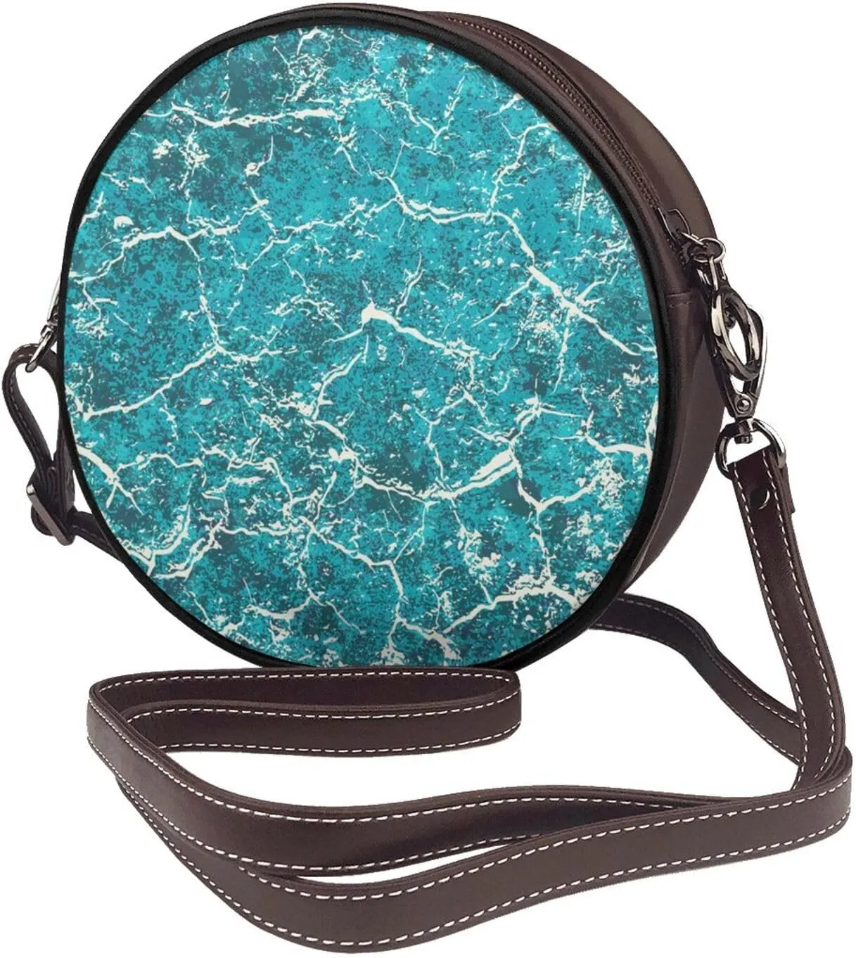 Vintage Leather Circle Shoulder Bag Purses Handbags for Women Small Round Beach Bags with Adjustable Straps