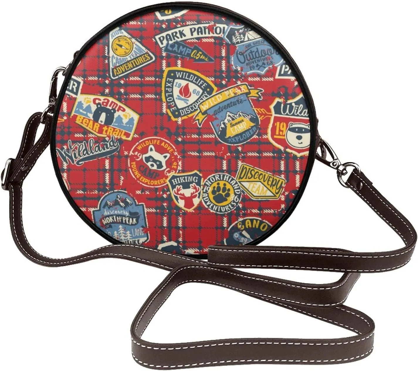 Vintage Leather Circle Shoulder Bag Purses Handbags for Women Small Round Beach Bags with Adjustable Straps