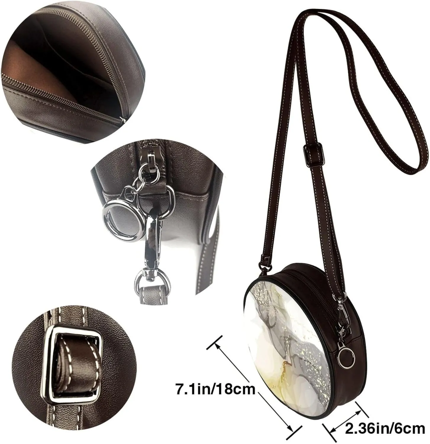 Vintage Leather Circle Shoulder Bag Purses Handbags for Women Small Round Beach Bags with Adjustable Straps