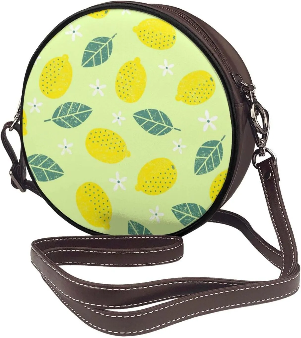 Vintage Leather Circle Shoulder Bag Purses Handbags for Women Small Round Beach Bags with Adjustable Straps