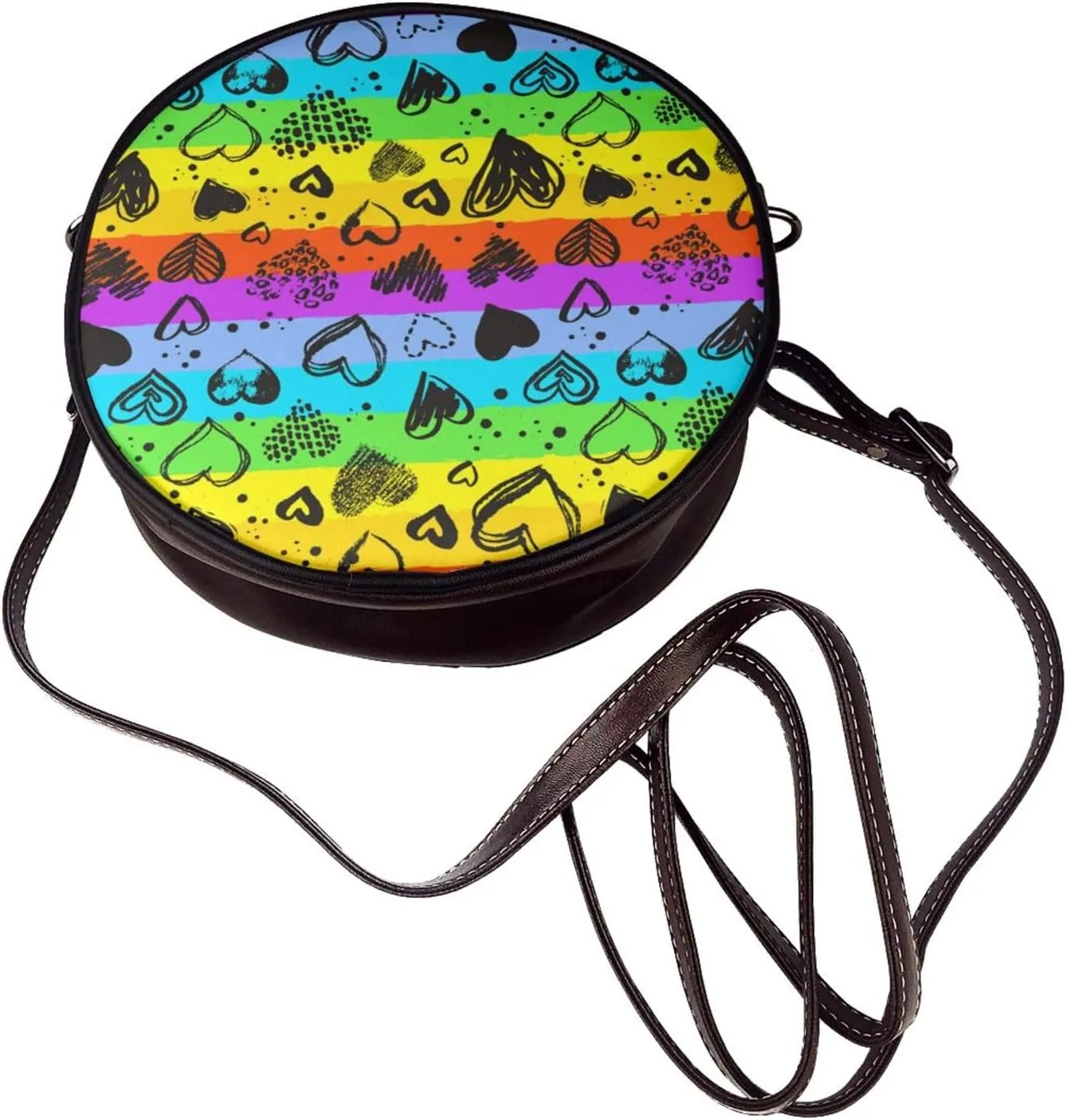 Vintage Leather Circle Shoulder Bag Purses Handbags for Women Small Round Beach Bags with Adjustable Straps