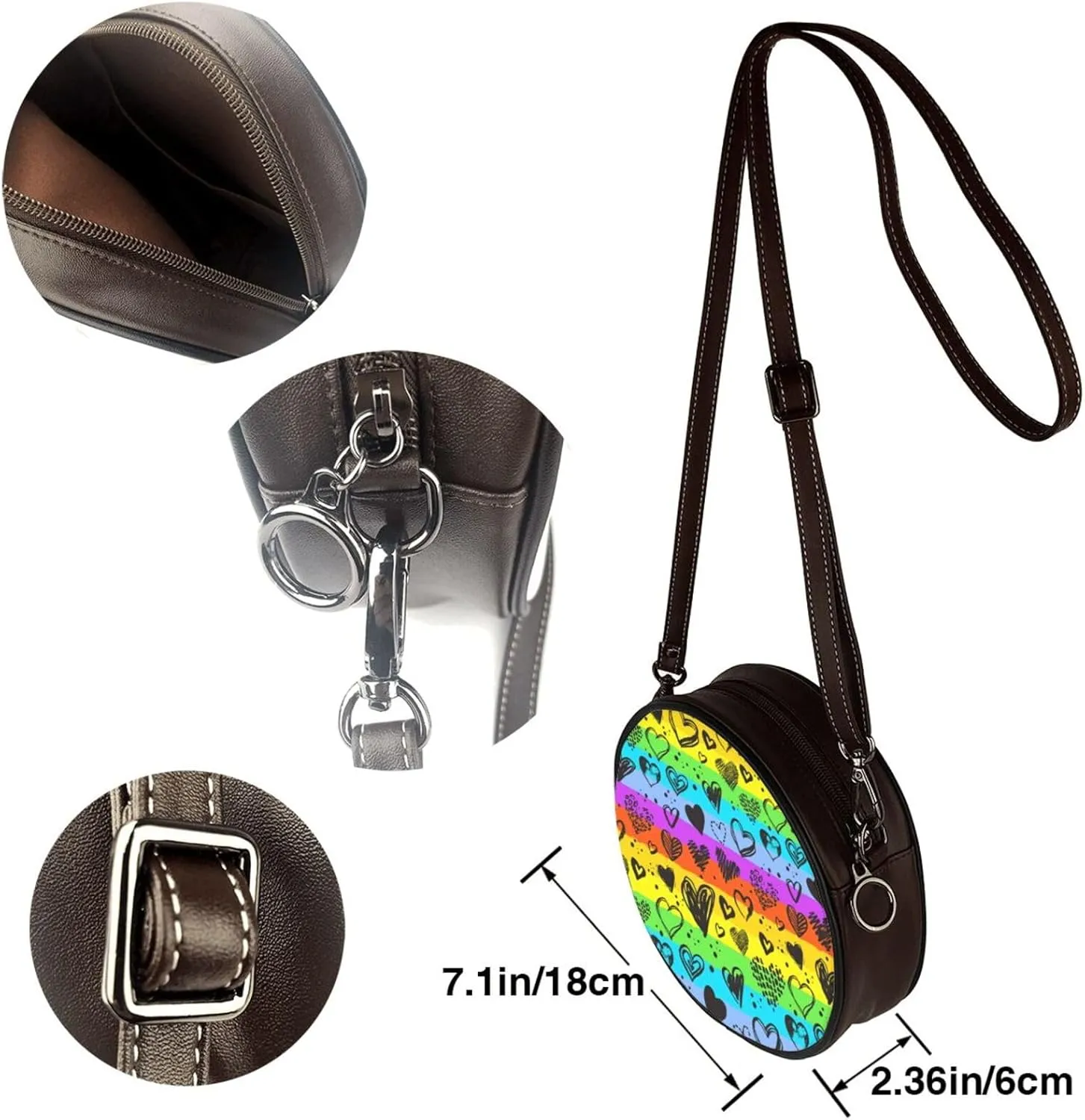 Vintage Leather Circle Shoulder Bag Purses Handbags for Women Small Round Beach Bags with Adjustable Straps