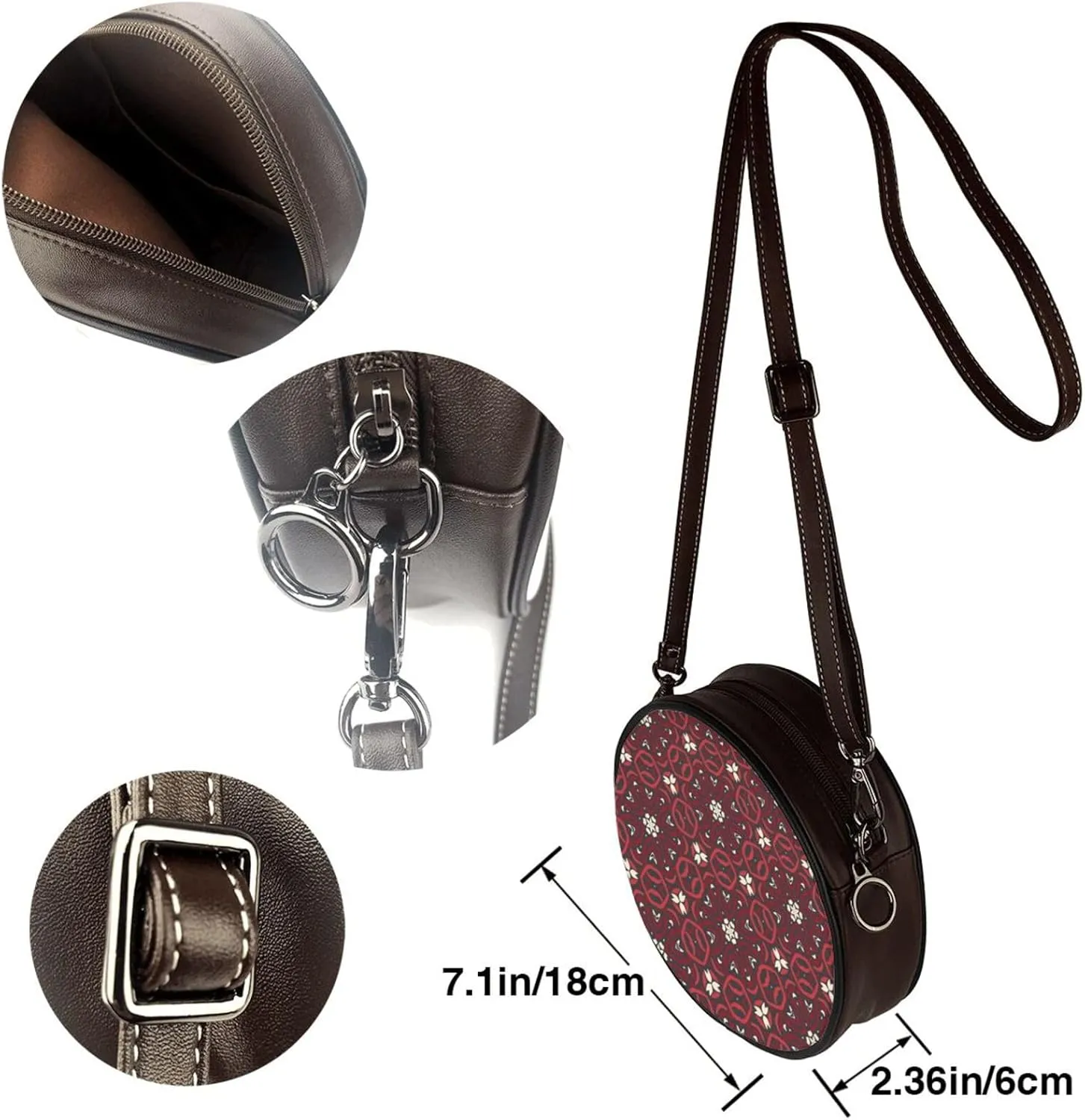 Vintage Leather Circle Shoulder Bag Purses Handbags for Women Small Round Beach Bags with Adjustable Straps