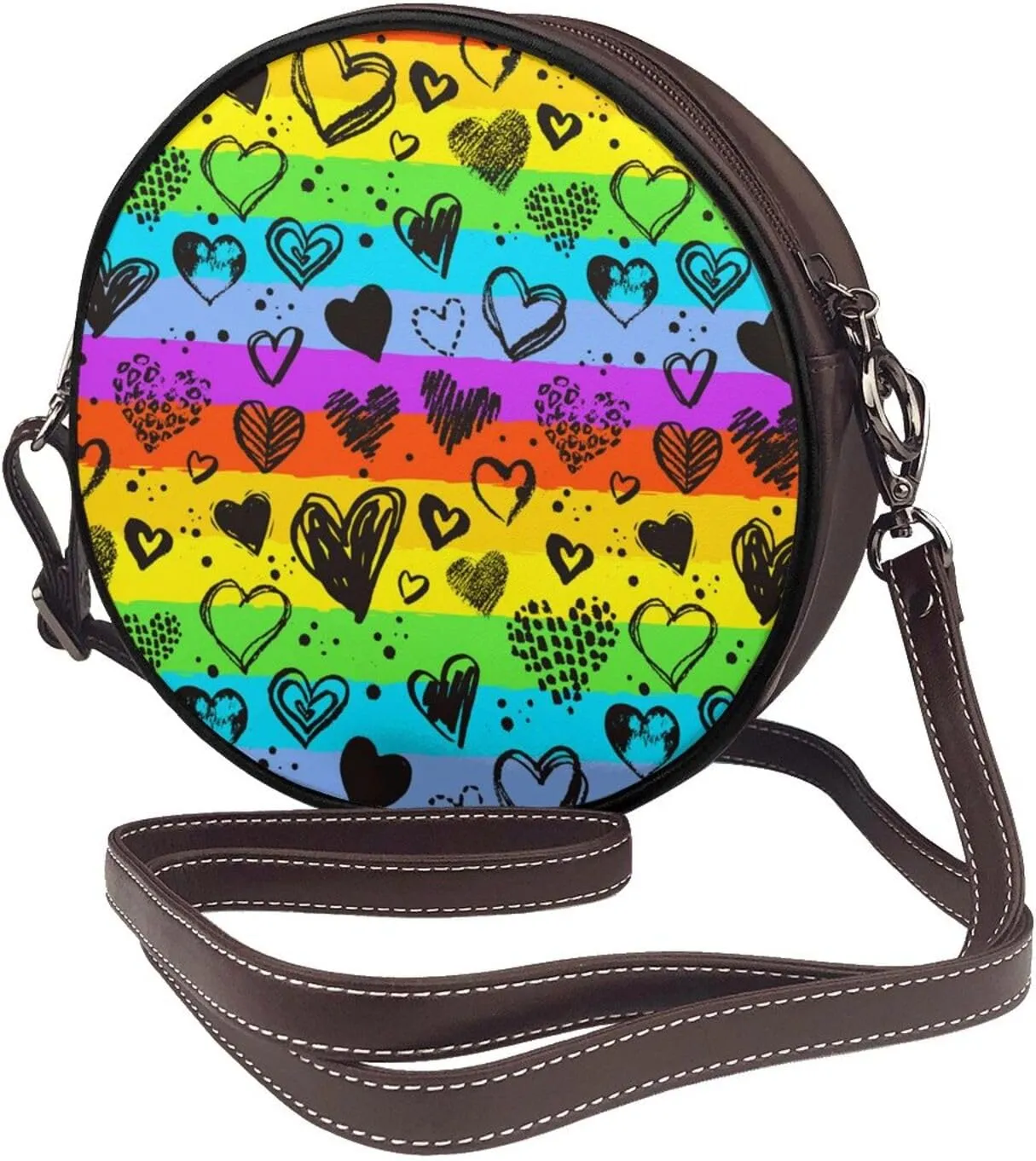 Vintage Leather Circle Shoulder Bag Purses Handbags for Women Small Round Beach Bags with Adjustable Straps