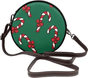 Vintage Leather Circle Shoulder Bag Purses Handbags for Women Small Round Beach Bags with Adjustable Straps