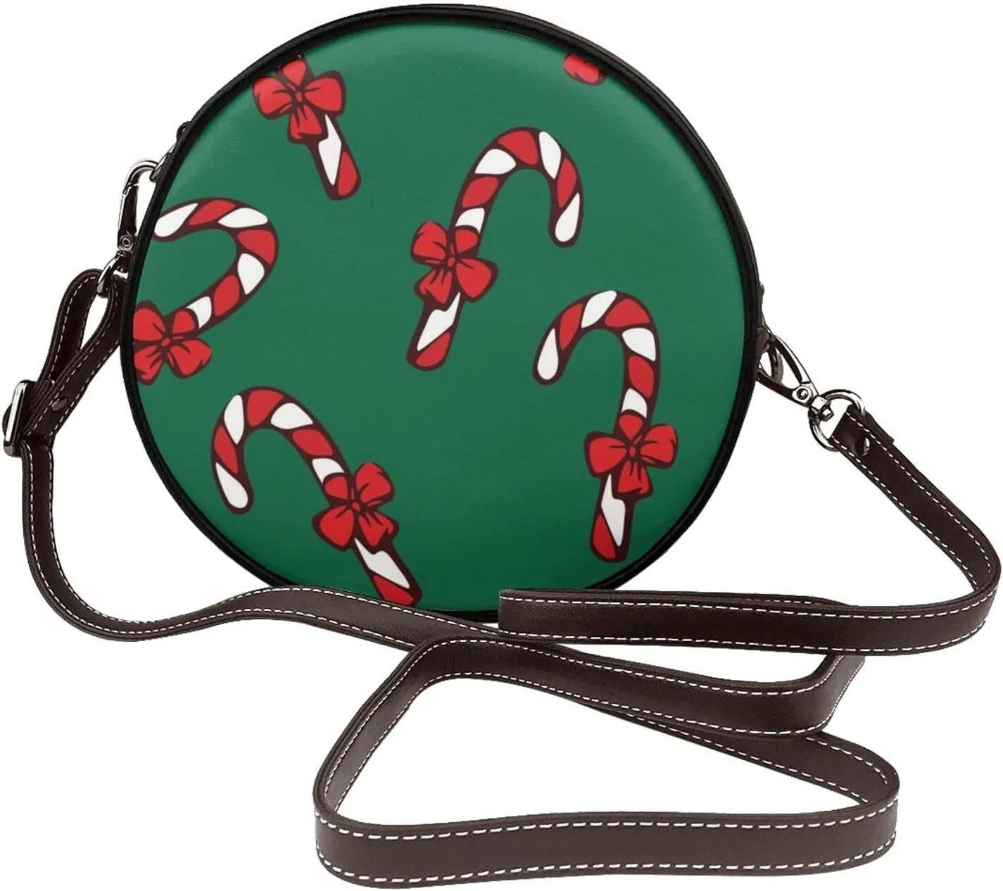 Vintage Leather Circle Shoulder Bag Purses Handbags for Women Small Round Beach Bags with Adjustable Straps