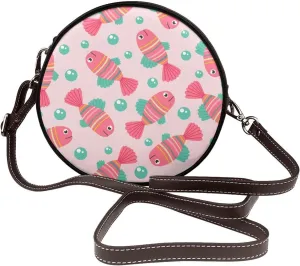Vintage Leather Circle Shoulder Bag Purses Handbags for Women Small Round Beach Bags with Adjustable Straps
