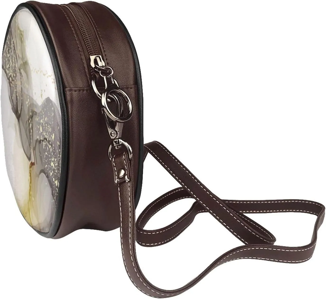 Vintage Leather Circle Shoulder Bag Purses Handbags for Women Small Round Beach Bags with Adjustable Straps