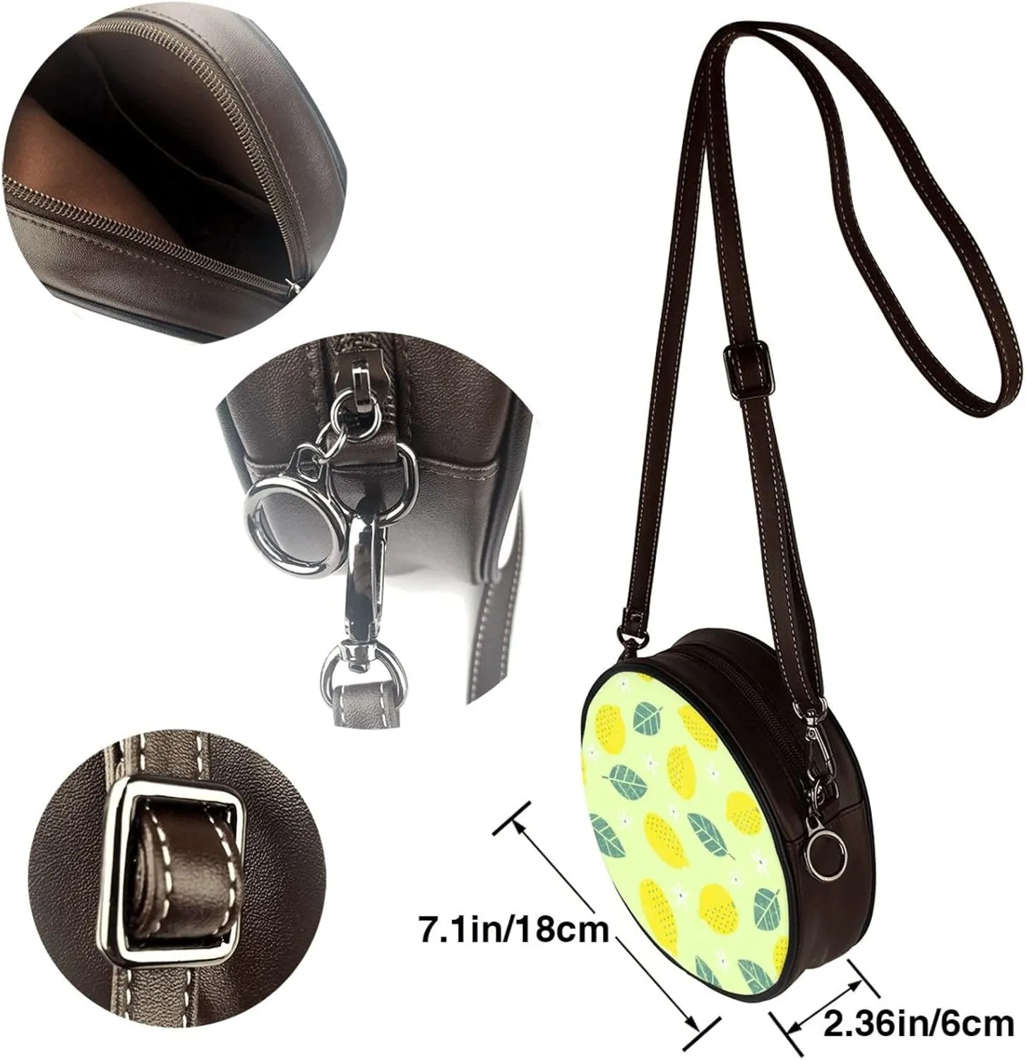 Vintage Leather Circle Shoulder Bag Purses Handbags for Women Small Round Beach Bags with Adjustable Straps
