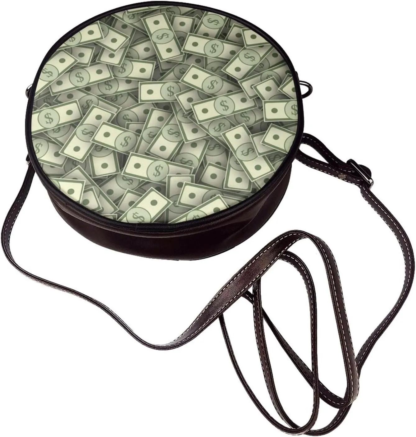 Vintage Leather Circle Shoulder Bag Purses Handbags for Women Small Round Beach Bags with Adjustable Straps