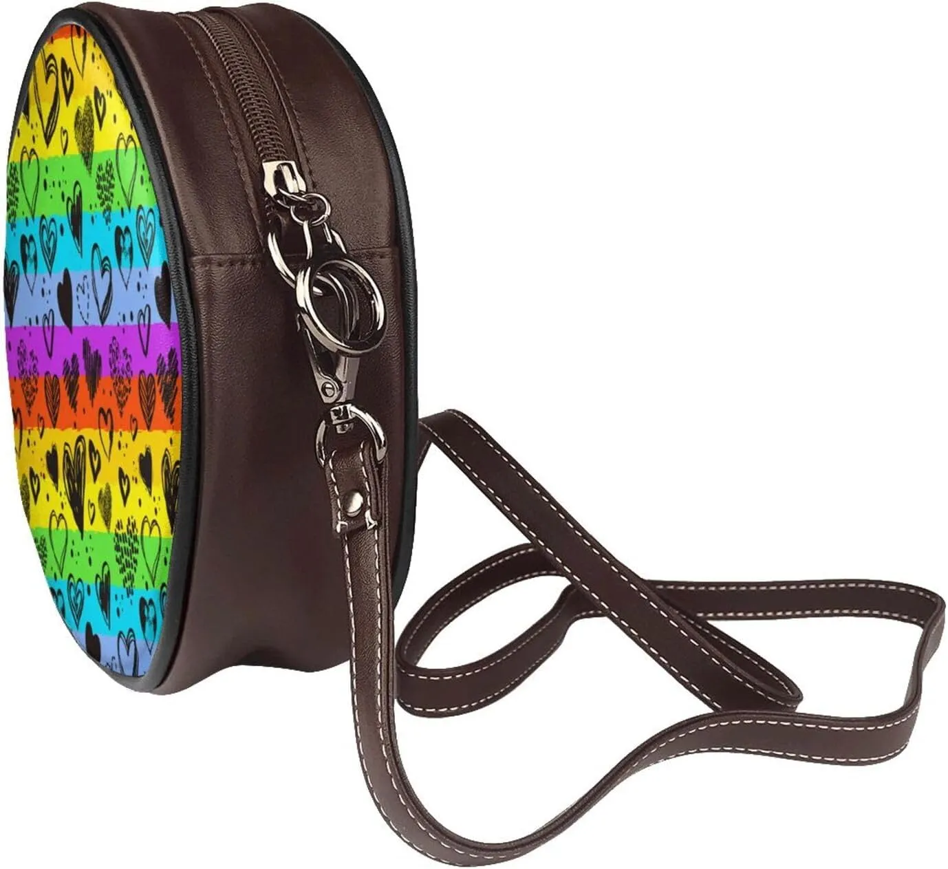 Vintage Leather Circle Shoulder Bag Purses Handbags for Women Small Round Beach Bags with Adjustable Straps