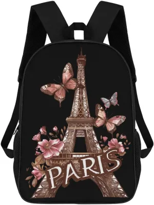 Vintage Paris Eiffel Tower 17 Inch Travel Laptop Backpack Business Carry on Backpack Large Computer Backpack for Men Women