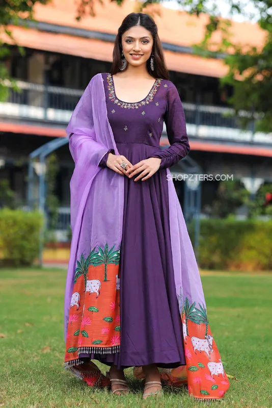 Violet Cotton Anarkali Dress