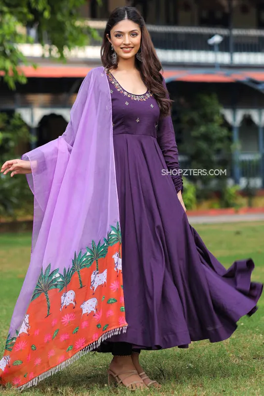 Violet Cotton Anarkali Dress