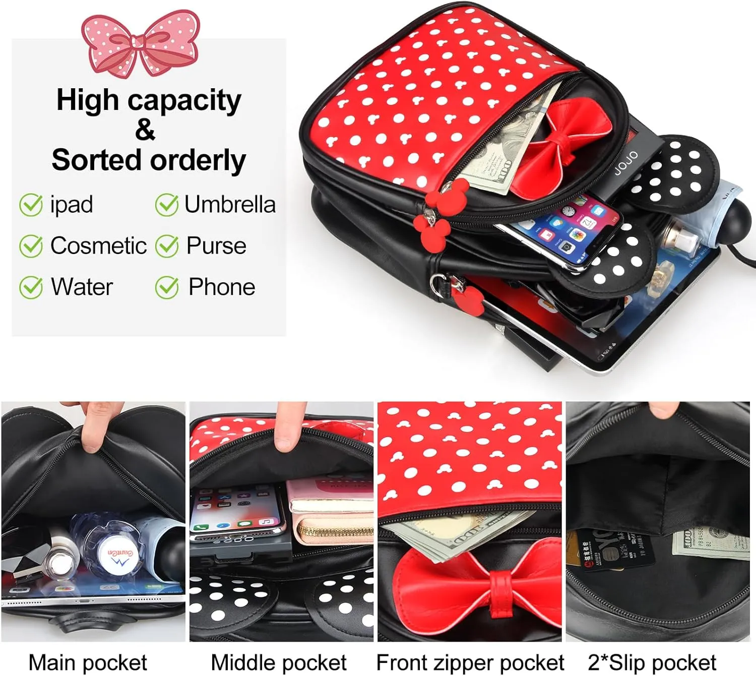Voikukka Mini Backpack for Girls Small Backpacks Cute Little Kids Mini Mouse Backpacks for Toddler Girl Backpack Purse Gift Leather Child Crossbody Bag Children Travel Toys Baby Girl Purse