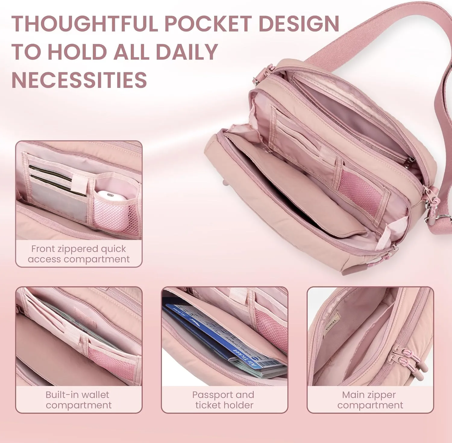 VONAL Small Crossbody Bags for Women Travel Purses Puffer Lightweight Nylon Quilted Puffy Bag Handbags with Multiple Pockets