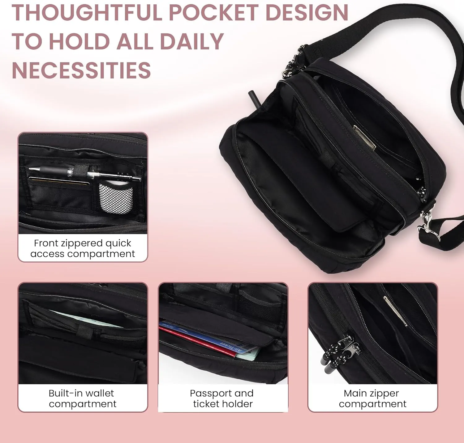 VONAL Small Crossbody Bags for Women Travel Purses Puffer Lightweight Nylon Quilted Puffy Bag Handbags with Multiple Pockets