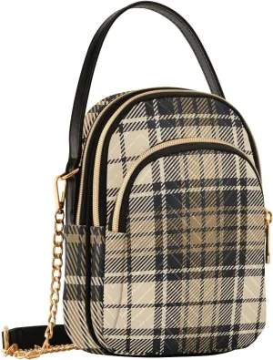 Wallet Phone Purse Tartan Plaid Beige Black Quilted Women's Shoulder Handbag PU Leather Designer Satchels Bags