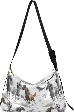 Watercolor Cute Horse Grey Soft Leather Hobo Bags for Women Women's Large Purse Animal Print Shoulder Bag Purse
