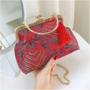 Wedding Bag Mother Bag Embroidery Ancient All Cross Body Shoulder Hand Embroidered Mouth Gold(E)
