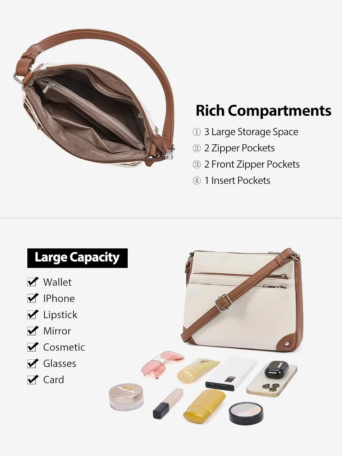 WESTBRONCO Crossbody Bags for Women, Medium Size Shoulder Handbags, Satchel Purse with Multi Zipper Pocket