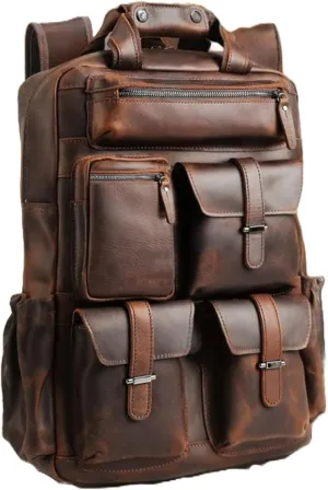Western Cowhide Real Leather Backpack -Multi-Pockets Knapsack laptop -Travel Luggage Hiking Backpack Unisex