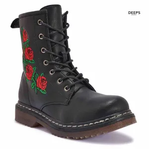 WINX LACE-UP ANKLE BOOTS WITH FLORAL EMBROIDERY