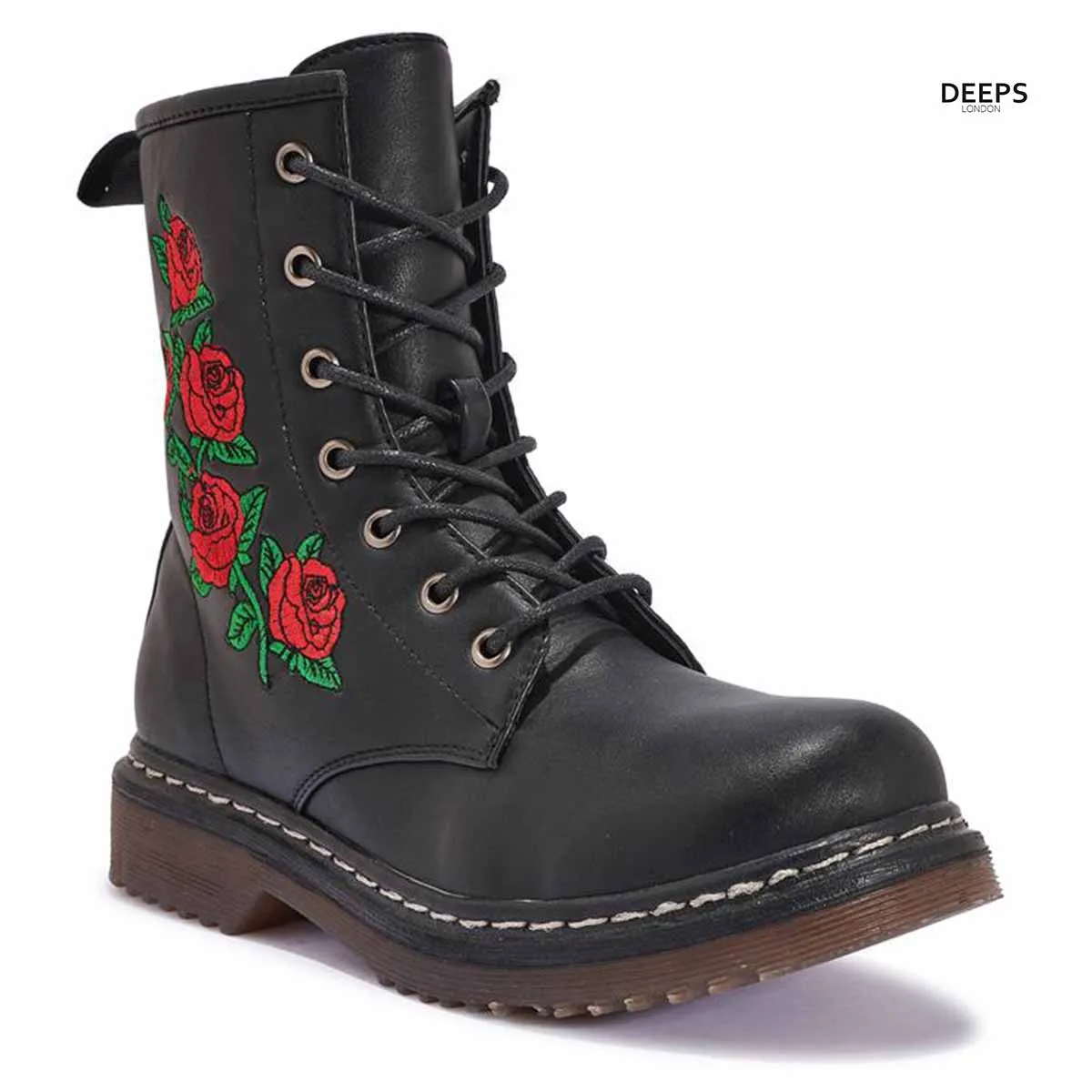 WINX LACE-UP ANKLE BOOTS WITH FLORAL EMBROIDERY