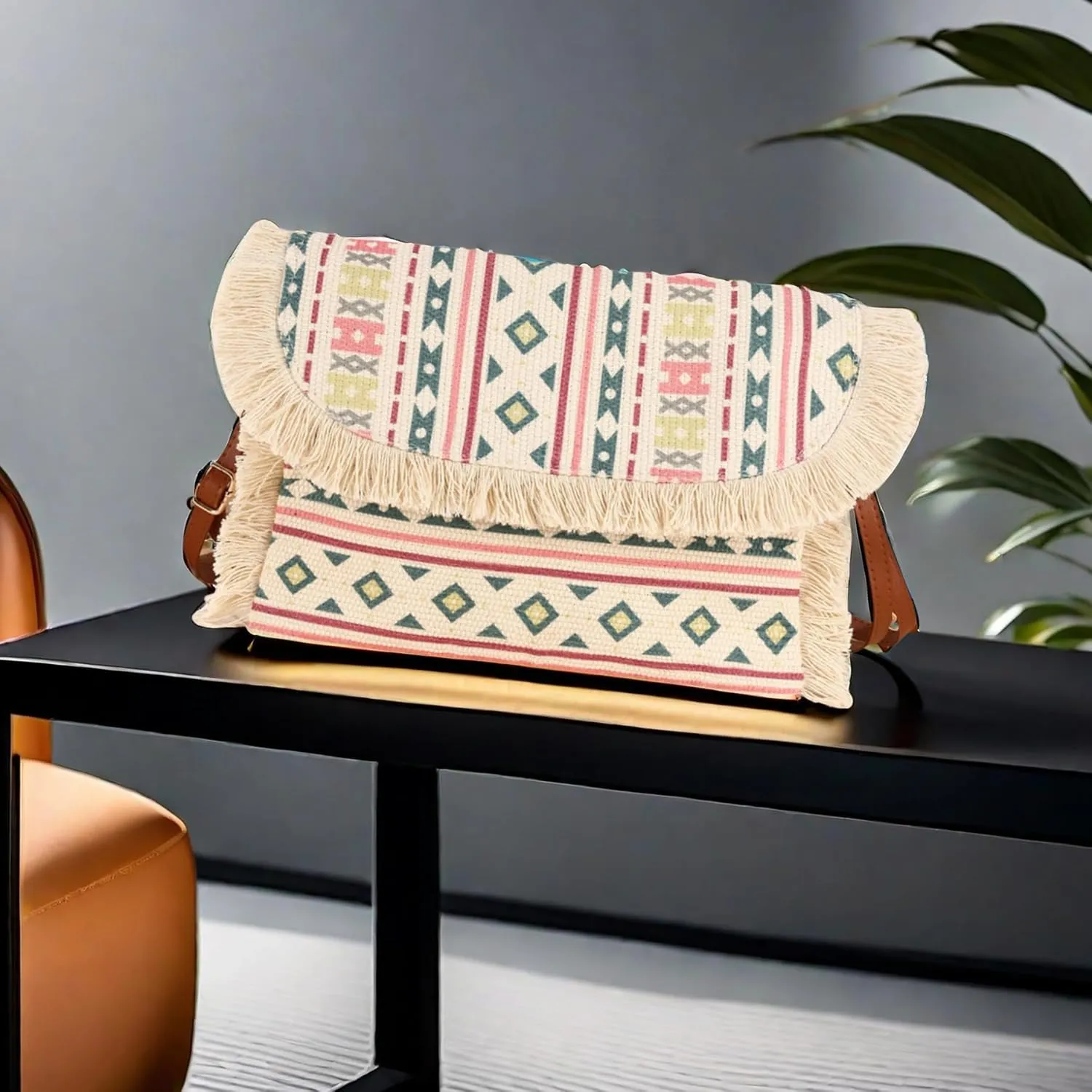 Women Bohemian Woven Fringed Shoulder Bags Casual Tassel Evening Handbag Clutch Crossbody Hobo Purse