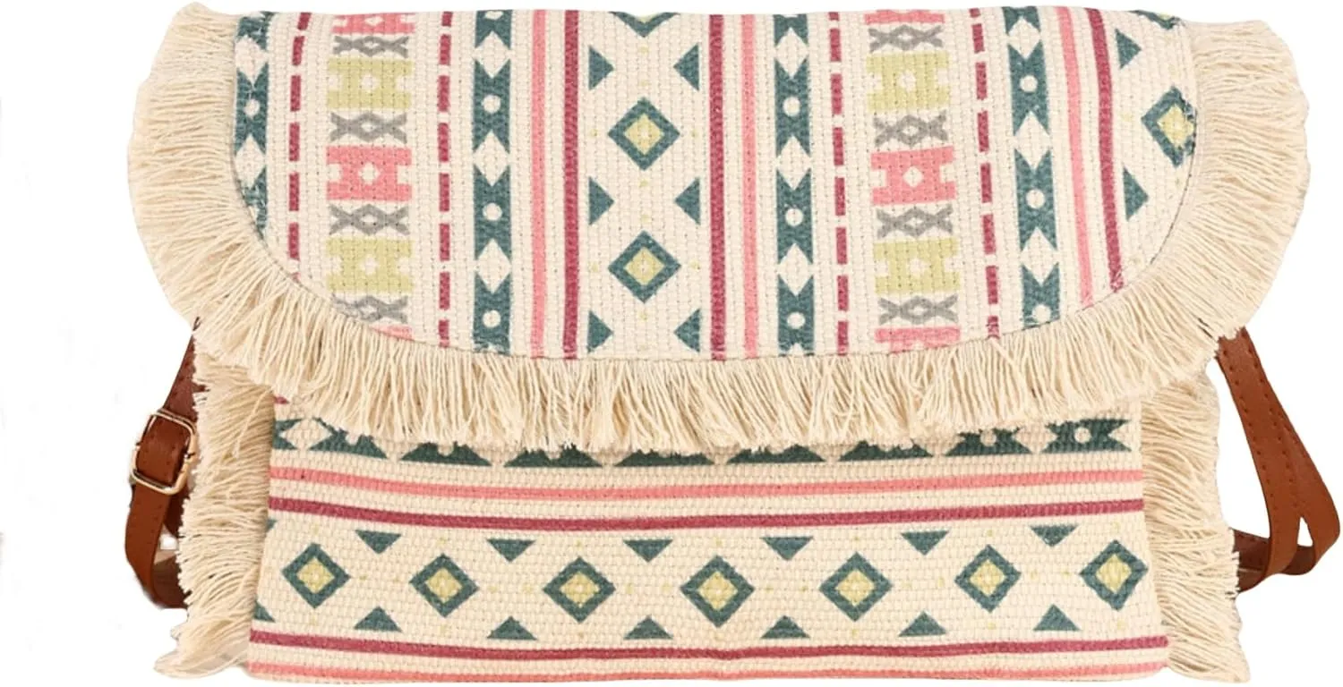 Women Bohemian Woven Fringed Shoulder Bags Casual Tassel Evening Handbag Clutch Crossbody Hobo Purse