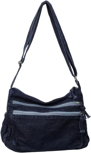 Women Denim Fashion Shoulder Bag Large Capacity Casual Messenger Bag Adjustable Strap Stylish Crossbody Bag Multi-po